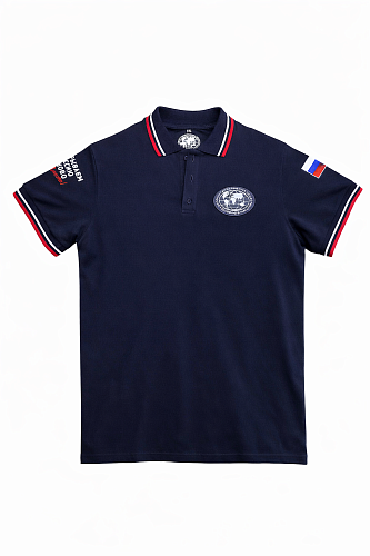 Поло с цитатой и вышивкой РГО, темно-синее