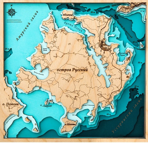 Деревянная карта глубин - о.Русский