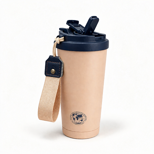 Термокружка питьевая вакуумная  с лого РГО, 500 мл, песок