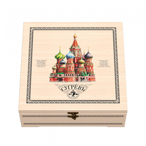 Деревянная шкатулка - 9 видов чая большая "Москва"