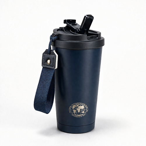 Термокружка питьевая вакуумная  с лого РГО, 500 мл, индиго